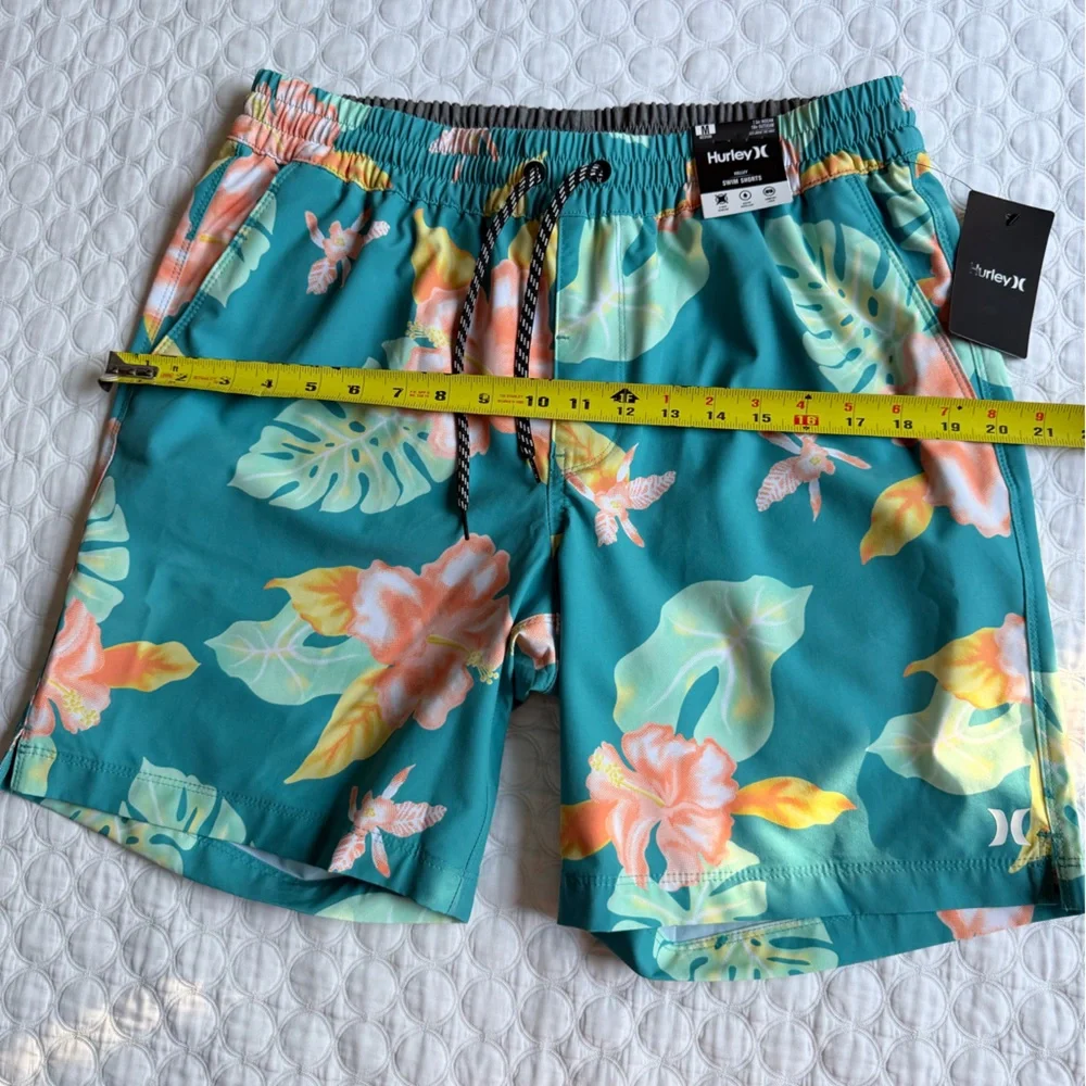 Hurley Men's Size M Volley Elastic Waist Hana Bay Green Swim Trunks Board Shorts